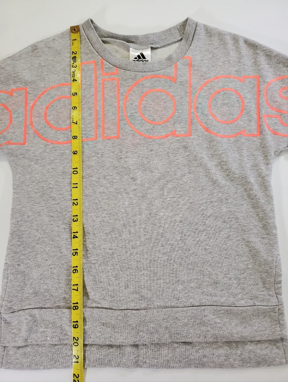 Adidas Girls Big Logo Short Sleeve Sweatshirt Top Gray Pink Orange Size L 14